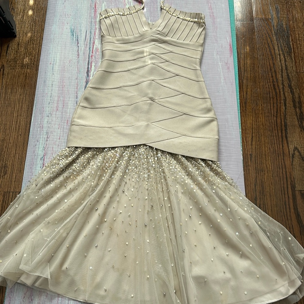 Herve Leger champagne color midi dress